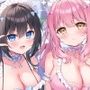 【エロ漫画raw】【KU100】ふりふりメイドのダブルふわふわハーレムご奉仕♪ ビキニで甘イキご奉仕いたしますにゃん♪【d_750403】